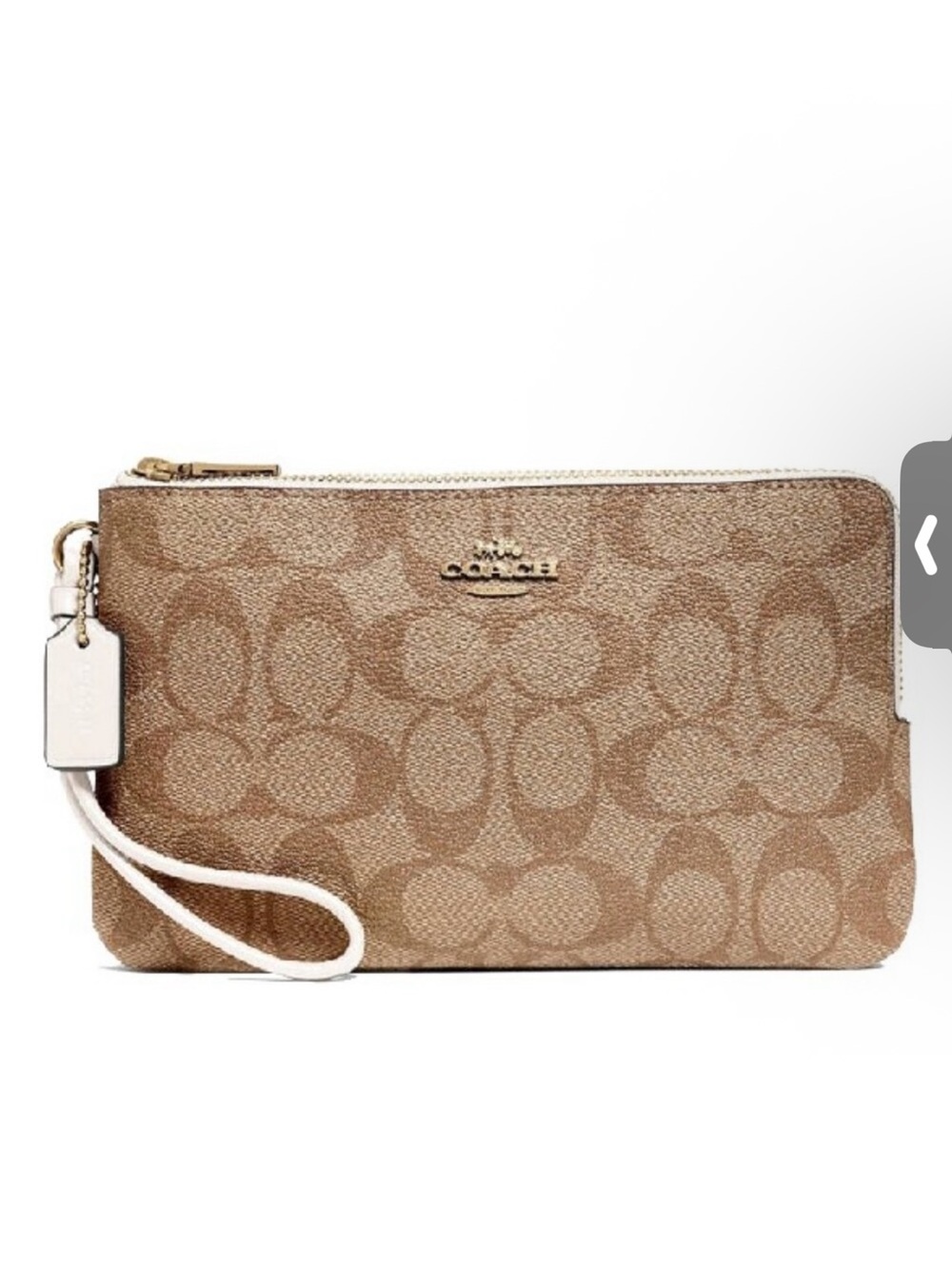Coach Beige Signature Canvas Wristlet with Cream Strap